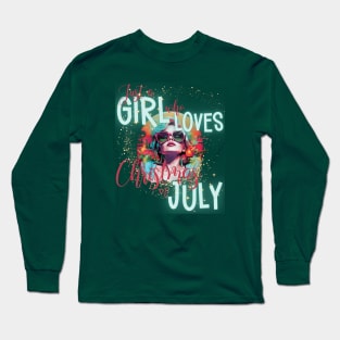 Just a Girl Who Loves Christmas in July Retro Summer Print Long Sleeve T-Shirt